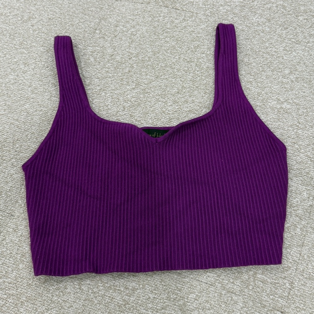 House of Harlow 1960 Purple Ribbed Crop Tank Top Size M